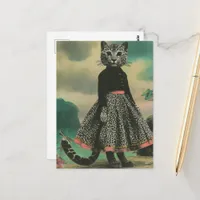 A gorgeous big cat in a big cat print dress postcard