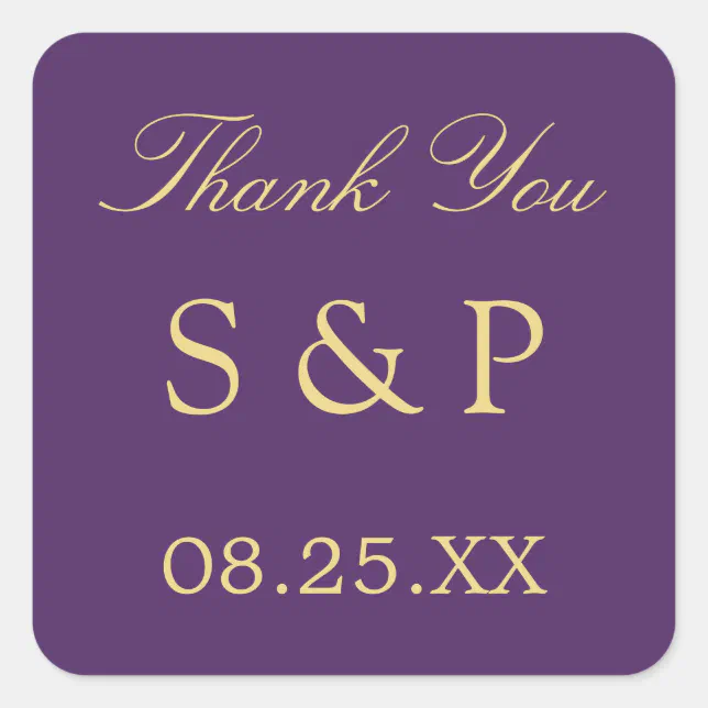 Purple Golden Beige Wedding Favor Thank You Square Sticker