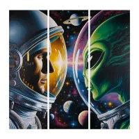 Alien and Astronaut in Space  Triptych