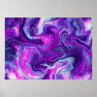 Purple, Blue, Pink Fluid Art  Poster