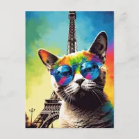 Grey Cat in Paris Postcard