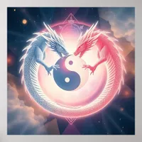 Red and Black Dragon Yin Yang Symbol Poster