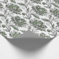 Floral Abstract Doodle Art Style Shades of Green Wrapping Paper