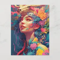 Beautiful Woman and Flowers  Postcard