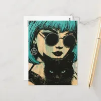 A beautiful witch with her black cat  postcard