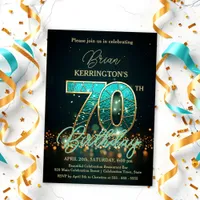 Elegant Teal and Gold 70th Birthday Celebration Invitation