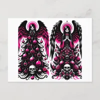 Gothic Pink and Black Angel Christmas Trees Postcard