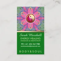 Yin Yang Hippie Pink Green Yoga Business Card