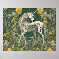 Unicorn Skeleton in the Yellow Flowers Poster