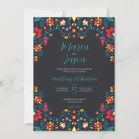Mexican Black Floral Colorful Elegant Boda Wedding Invitation