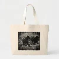 Amish Horses in Hay Field Working Large Tote Bag