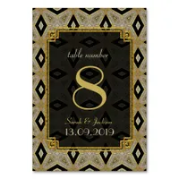 Art Deco Gold Black Diamond Wedding Table Number