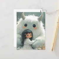 He Keeps Me Safe Little Girl Her Monster Friend Postcard