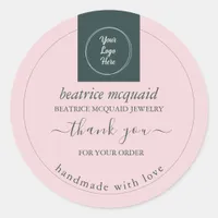 Simple Modern Blush Pink Your Logo Classic Round Sticker