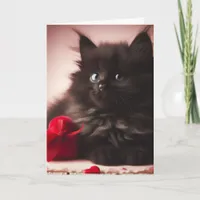 Cute Fluffy Black Valentine Kitten Card