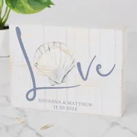 Personalized Nautical Seashell Love Typography Wooden Box Sign