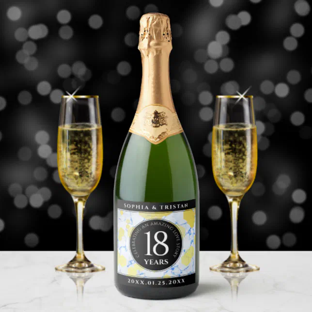 Elegant 18th Porcelain Wedding Anniversary Sparkling Wine Label