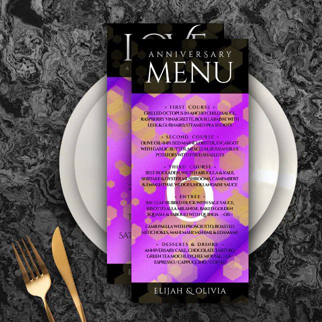 Elegant 6th Amethyst Wedding Anniversary Menu