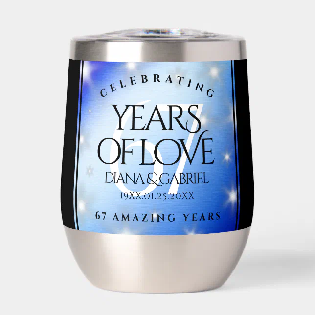 Elegant 67th Star Sapphire Wedding Anniversary Thermal Wine Tumbler