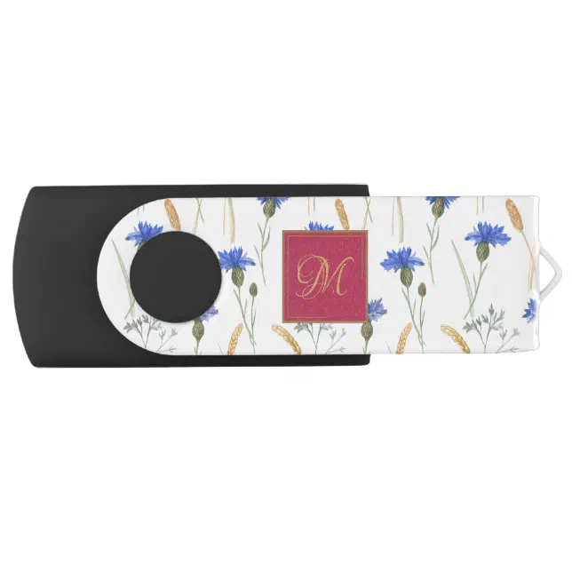 Floral Wildflower Red Monogram Flash Drive