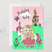 Princess and Unicorn Girl's Birthday Party Invitation