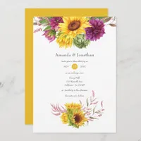 Bohemian Sun and Burgundy Plum Floral Wedding Invitation