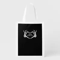 Skeleton Heart Hands, Happy Halloween Skeleton, Ha Grocery Bag