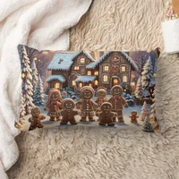 Gingerbread house and cute gingerbread family  lumbar pillow