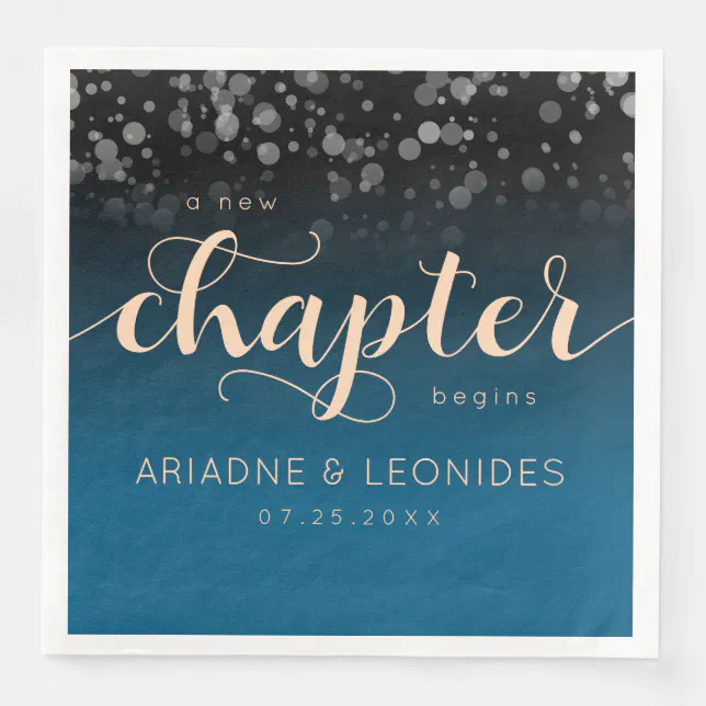 Elegant Peach Oceanic Blue Wedding A New Chapter Paper Dinner Napkins