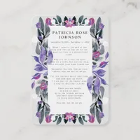 Floral Photo Sympathy Funeral Memorial Card