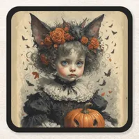 Creepy Victorian Girl Halloween Theme Square Paper Coaster