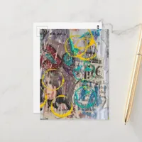 abstract collage blue yellow circles postcard