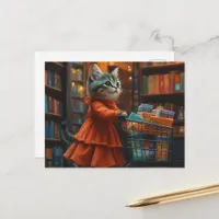 Cute Kitten in Orange Dress Shopping For Groceries Postcard