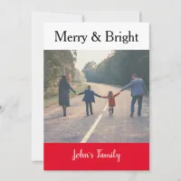 Merry and Bright Minimalist Red Christmas Photo  Holiday Card