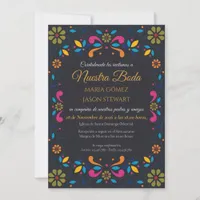 Black Fiesta Colorful Floral Boda Spanish Wedding Invitation