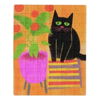 Adorable Black Cat With Houseplants Jigsaw Puzzle