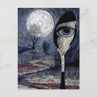 Surreal Full Moon and Spoon Collage Postcard
