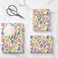 Tulips, Daffodils, Hyacinths Coloring Style Wrapping Paper Sheets