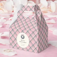 Elegant Pink Coquette Xmas Wreath Preppy Plaid Favor Boxes