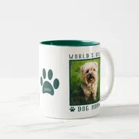 World's Best Dog Mom Photo Name Paw Prints Green Two-Tone Coffee Mug