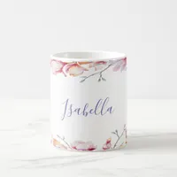 Pink magnolia flower frame on white name coffee mug