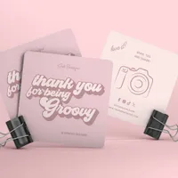 Retro Groovy Thank You Social Media  Square Business Card