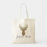 Boho French Christmas Joy Reindeer Typography Tote Bag