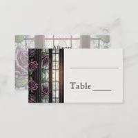 Purple roses by the window - gothic style wedding  place card