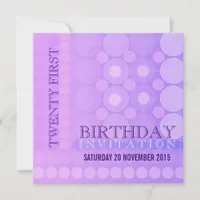 21st Pink+Lilac Funky Dots Pattern Birthday Invita Invitation