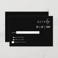  Simple Elegant Modern Black Wedding  RSVP Card