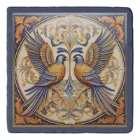 Elegant Art Nouveau Birds Pat#21 Blue Gold ID1078 Trivet