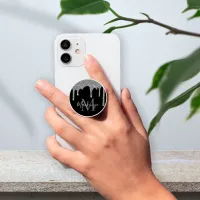 Black and Silver Glitter Drips Sparkle Monogram PopSocket