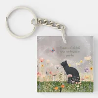 Black Cat in Flowers Keychain