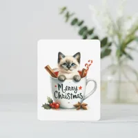 Merry Christmas Cat In A Mug - Christmas Holiday Card